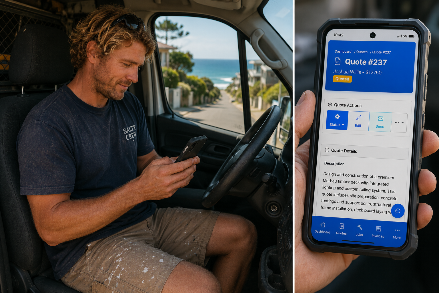 Quoting a job from the van on a phone